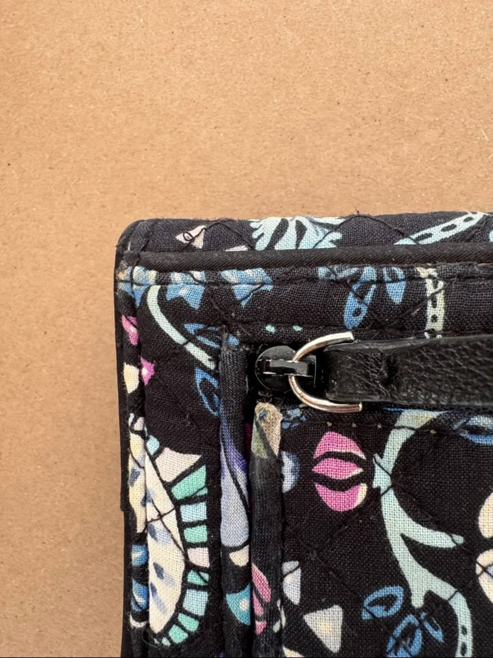 Vera Bradley Navy Floral Quilted Fold-Over Wallet with Purple & Teal Accents - Picture 10 of 12
